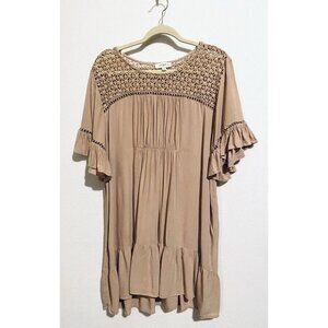 Umgee Dress Womens 1XL Pink Crochet Ruffle Mini Cottagecore Romantic Flirty